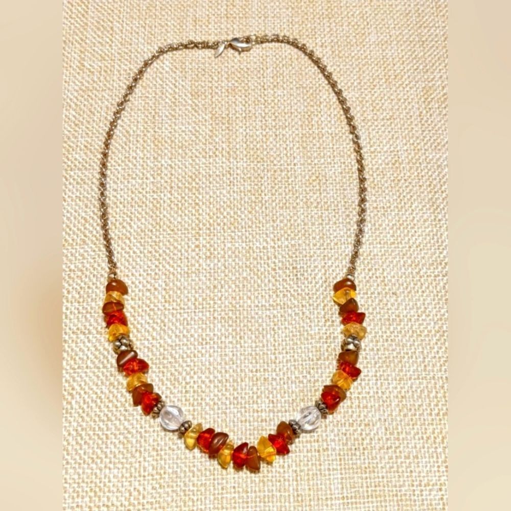 Avon Gold Tone Chain Bead Oranges Cider Honey Beads